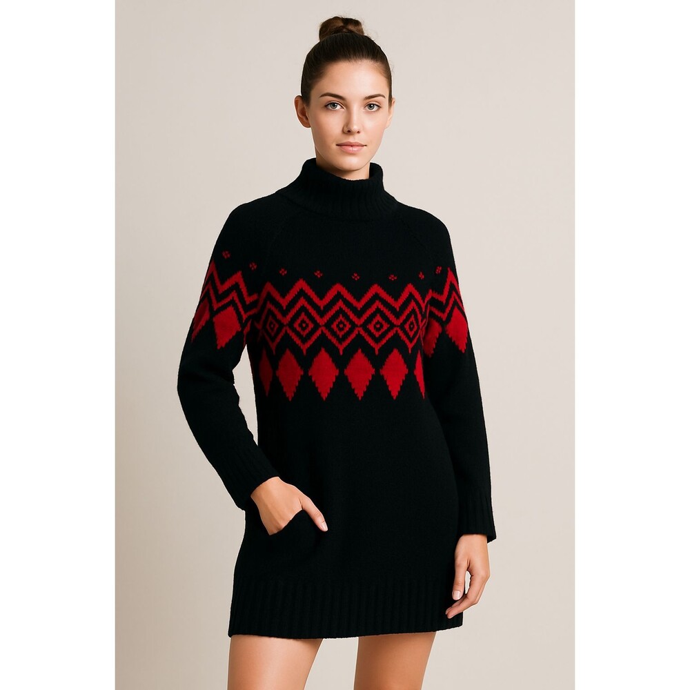 Banana Republic NEW Sweater Dress WOOL YAK HAIR Size XS Black Red Fair Isle Knit